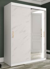 Armoire noble avec une porte miroir Etna 84, Couleur : Blanc mat / Marbre blanc - Dimensions : 200 x 150 x 62 cm (h x l x p), avec grand espace de rangement