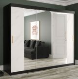 Extraordinaire armoire Etna 94, Couleur : Noir mat / Marbre blanc - Dimensions : 200 x 250 x 62 cm (h x l x p), avec miroir
