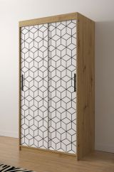 Armoire étroite avec panneaux à motifs Dom 38, Couleur : Chêne Artisan / Blanc mat - Dimensions : 200 x 100 x 62 cm (h x l x p), avec cinq casiers
