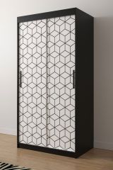 Armoire noble avec panneaux à motifs Dom 42, Couleur : Noir mat / Blanc mat - Dimensions : 200 x 100 x 62 cm (h x l x p), avec deux tringles à vêtements