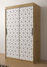 Armoire neutre avec panneaux à motifs Dom 44, Couleur : Chêne Artisan / Blanc mat - Dimensions : 200 x 120 x 62 cm (h x l x p), avec cinq casiers et deux tringles à vêtements