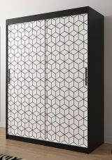 Armoire neutre avec motif moderne Dom 54, Couleur : Noir mat / Blanc mat - Dimensions : 200 x 150 x 62 cm (h x l x p), avec cinq casiers et deux tringles à vêtements