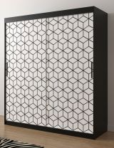 Armoire neutre avec motif Dom 60, Couleur : Noir mat / Blanc mat - Dimensions : 200 x 180 x 62 cm (h x l x p), avec 10 compartiments et deux tringles à vêtements