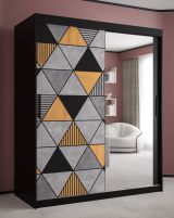 Armoire moderne avec une porte à miroir Strahlhorn 15, Couleur : Noir mat - Dimensions : 200 x 150 x 62 cm (h x l x p), avec cinq compartiments et deux tringles à vêtements
