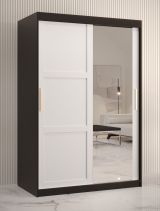 Armoire neutre avec une porte miroir Liskamm 31, Couleur : Noir mat / Blanc mat - Dimensions : 200 x 120 x 62 cm (h x l x p), avec cinq casiers et deux tringles à vêtements