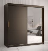 Armoire avec une porte moderne à miroir Liskamm 40, Couleur : Noir mat - Dimensions : 200 x 180 x 62 cm (h x l x p), avec 10 compartiments et deux tringles à vêtements