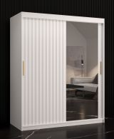 Armoire moderne avec une porte à miroir Balmenhorn 81, Couleur : Blanc mat - Dimensions : 200 x 150 x 62 cm (h x l x p), avec cinq casiers et deux tringles à vêtements