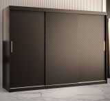 Armoire moderne avec trois portes Balmenhorn 24, Couleur : Noir mat - Dimensions : 200 x 250 x 62 cm (h x l x p), avec 10 compartiments et deux tringles à vêtements