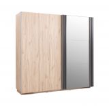 Armoire moderne avec grande porte à miroir Niel 15, Couleur : Chêne / Anthracite - dimensions : 210 x 215 x 61 cm (h x l x p)