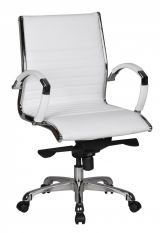 Chaise de bureau en cuir véritable Apolo 47, Couleur : Blanc / Chrome, avec rembourrage somptueux
