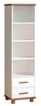Chambre des jeunes - Étagère Hermann 03, couleur : blanc blanchi / couleur noyer, partiellement massif - 181 x 49 x 40 cm (H x L x P)