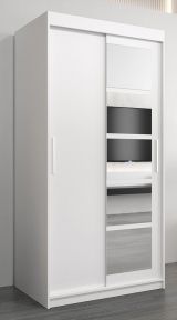 Armoire à portes coulissantes / Penderie Aizkorri 01A avec miroir, Couleur : Blanc mat - Dimensions : 200 x 100 x 62 cm (H x L x P)