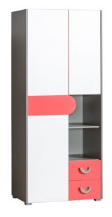 Chambre des jeunes - armoire à portes battantes / armoire Klemens 01, couleur : rose / blanc / gris - Dimensions : 190 x 80 x 53 cm (h x l x p)