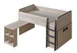 Lit fonctionnel / lit d'enfant / lit mezzanine - combinaison avec sommier et bureau Elias 15, couleur : marron clair / gris - plan de couchage : 90 x 200 cm (L x l)
