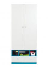 Chambre d'adolescents - Armoire à portes battantes / armoire "Geel" 02, blanc / turquoise - Dimensions : 195 x 80 x 50 cm (H x L x P)