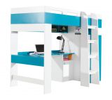 Lit fonctionnel / lit d'enfant / lit mezzanine avec base de lit et bureau "Geel" 20 Blanc / turquoise - couchette 90 x 200 cm (L x l)