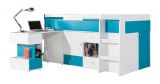 Lit fonctionnel / lit d'enfant / lit mezzanine avec base de lit et bureau "Geel" 21, blanc / turquoise - surface de couchage : 90 x 200 (l x L)