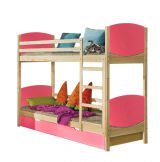 Lit d'enfant / lit superposé Milo 31 avec 2 tiroirs, couleur : nature / rose coeur, massif partiel, couchette : 80 x 190 cm (l x L), convertibles