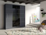 Armoire à portes coulissantes / Penderie Ioannina, Couleur : Noir - dimensions : 215 x 200 x 60 cm (h x l x p)