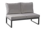 Extension lounge 2 places Lisbonne en aluminium - Couleur aluminium : gris aluminium, Couleur tissu : gris foncé