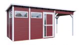 Abri de jardin Kiel 03 avec toit rapporté, plancher et carton bitumé inclus, laqué rouge bordeaux - en éléments de 19 mm, surface au sol : 7,70 m², toit plat