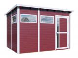 Abri de jardin Kiel 03 avec plancher et carton bitumé, laqué rouge bordeaux - en éléments de 19 mm, surface au sol : 7,70 m², toit plat