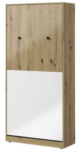 Lit escamotable Sirte 15 vertical, Couleur : Chêne / Blanc / Noir brillant - Couchage : 90 x 200 cm (l x L)