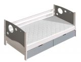 Lit d'enfant / lit de jeunesse Milo 26 avec 2 tiroirs, couleur : blanc / gris, partiellement massif, couchette : 80 x 190 cm (L x l)