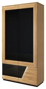 Armoire à portes battantes / armoire à portes battantes droite "Belica" 28, couleur : chêne naturel / noir, partiellement massif - Dimensions : 192 x 102 x 60 cm (H x L x P)