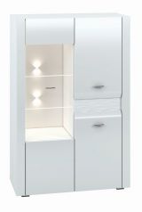 Vitrine Heber 05, couleur : blanc / blanc brillant - Dimensions : 138 x 92 x 42 cm (h x l x p), avec 3 portes et 8 compartiments