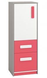 Chambre d'enfant - Commode Renton 08, couleur : gris platine / blanc / rouge framboise - Dimensions : 140 x 50 x 40 cm (H x L x P), avec 1 porte, 2 tiroirs et 3 compartiments