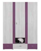 Chambre d'adolescents - armoire à portes battantes / armoire "Emilian" 01, pin blanchi / violet - Dimensions : 195 x 140 x 50 cm (h x l x p)