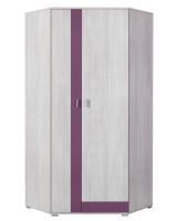 Chambre d'adolescents - Armoire à portes battantes / armoire d'angle "Emilian" 02, pin blanchi / violet - Dimensions : 195 x 90 x 90 cm (H x L x P)
