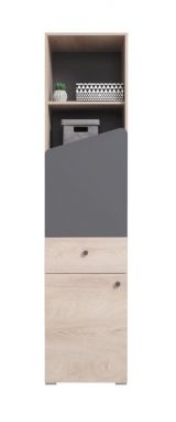 Chambre d'adolescents - Armoire à portes battantes / armoire Chiny 05, couleur : chêne / gris - Dimensions : 190 x 45 x 40 cm (H x L x P)