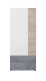 Chambre d'adolescents - Armoire à portes battantes / armoire Lede 03, couleur : gris / chêne / blanc - Dimensions : 190 x 80 x 50 cm (h x l x p)
