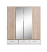 Armoire à portes battantes / armoire avec miroir Beerzel 01, couleur : chêne / blanc - Dimensions : 230 x 204 x 60 cm (H x L x P)