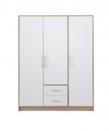 Armoire à portes battantes / armoire Hannut 07, couleur : blanc / chêne - Dimensions : 190 x 150 x 56 cm (H x L x P)