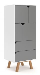 Commode Maremmano 04, Couleur : Blanc / Gris - Dimensions : 140 x 57 x 42 cm (H x L x P)