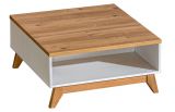Table basse Panduros 10, couleur : pin blanc / chêne brun - Dimensions : 35 x 81 x 81 cm (H x L x P)