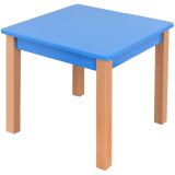 Table d'enfant Laurenz en hêtre massif naturel / bleu - Dimensions : 47 x 50 x 50 cm (H x L x P)