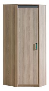 Chambre d'adolescents - Armoire à portes battantes / armoire Marcel 13, couleur : frêne turquoise / gris / marron - Dimensions : 187 x 75 x 75 cm (h x l x p)
