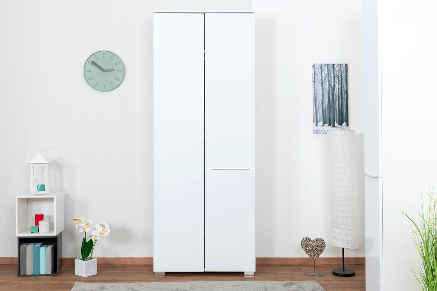 Étroite 80 cm de large Armoire avec 2 portes | Couleur: Blanc