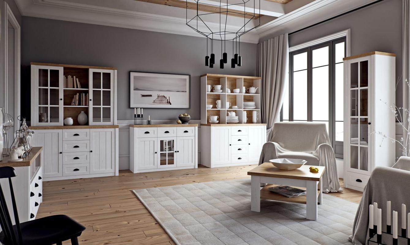 Easy Meubles Salon complet - Set A Segnas, 8-pièces, Couleur: Pin Blanc / Chêne Brun