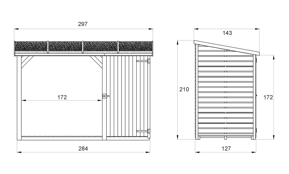 Abri pour bois de chauffage avec armoire - Dimensions : 250 x 100 x 215 cm  (L x l x h)