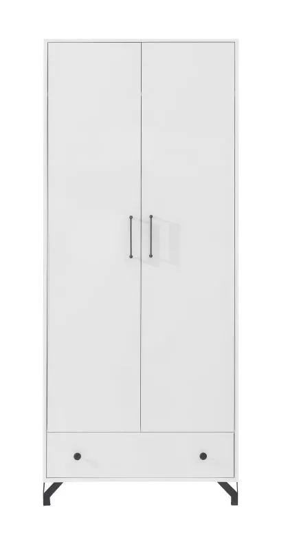 Armoire penderie Tellin 01 | Portes battantes | Blanc & Blanc brillant | 190 x 80 x 50 cm