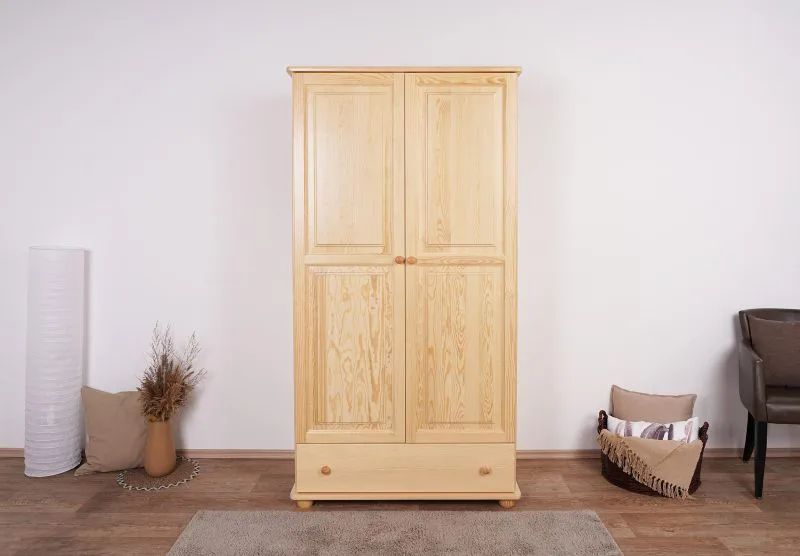 Armoire en pin massif naturel Junco 08B - Dimensions : 195 x 102 x 59 cm (H x L x P)