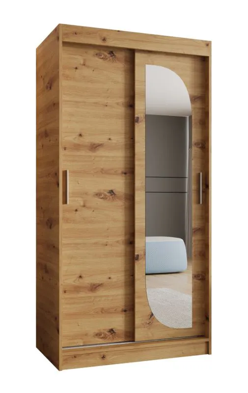 Armoire coulissante chambre | 1 porte miroir | Chêne Artisan | 1 mètre | 5 casiers | 2 tringles