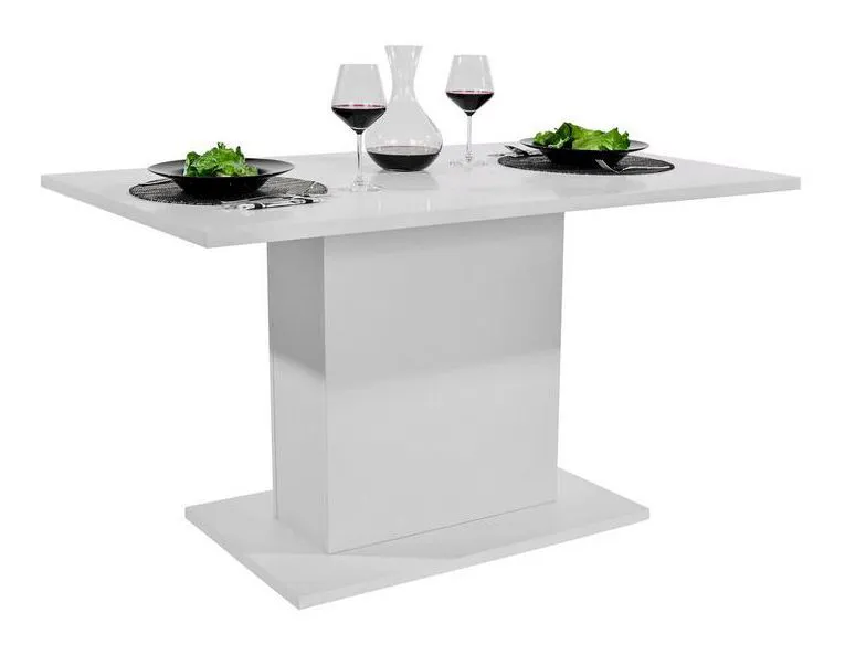 Table de salle à manger Daures 134, Couleur : Blanc brillant - Dimensions : 138 x 80 cm (l x p)