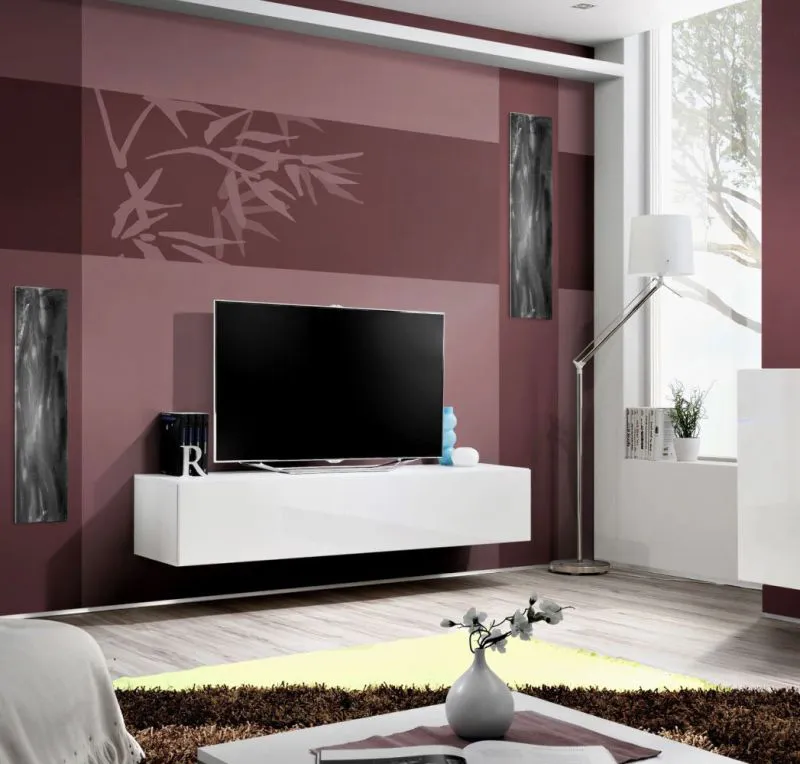 Meuble TV bas moderne blanc | Raudberg 02 | 160 cm | 3 compartiments | Design épuré