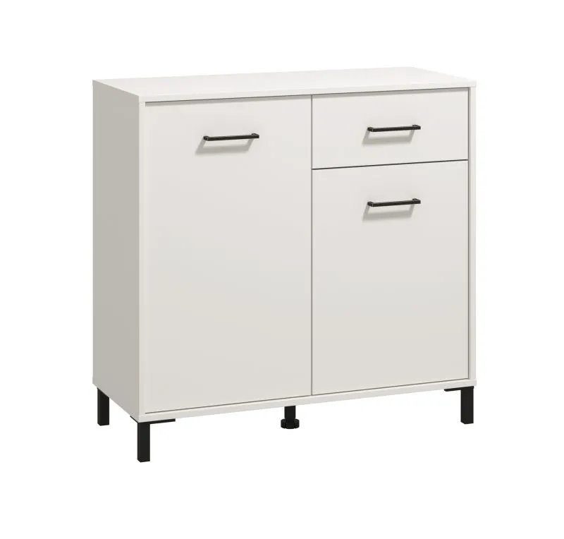Commode blanche Sabas 05 | 1 tiroir, 2 portes, 4 compartiments | Poignées & pieds noirs | 90 x 93 x 40 cm